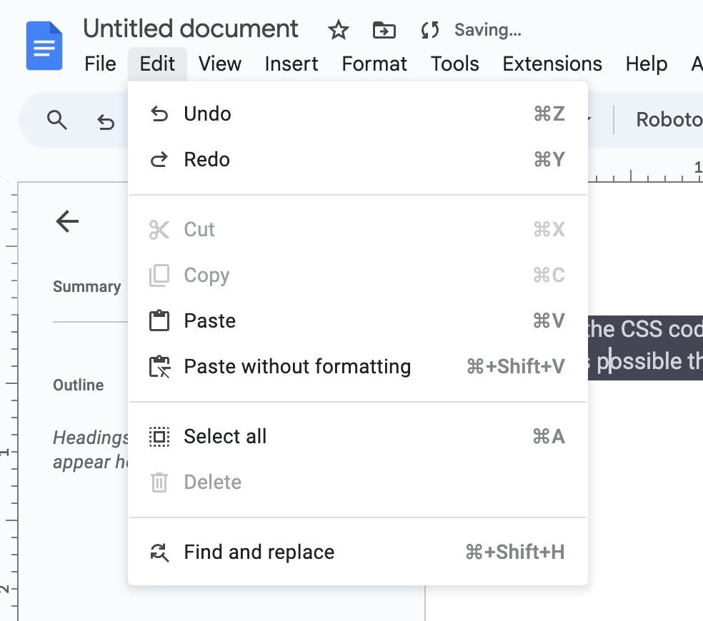 Edit menu option for pasting without formatting
