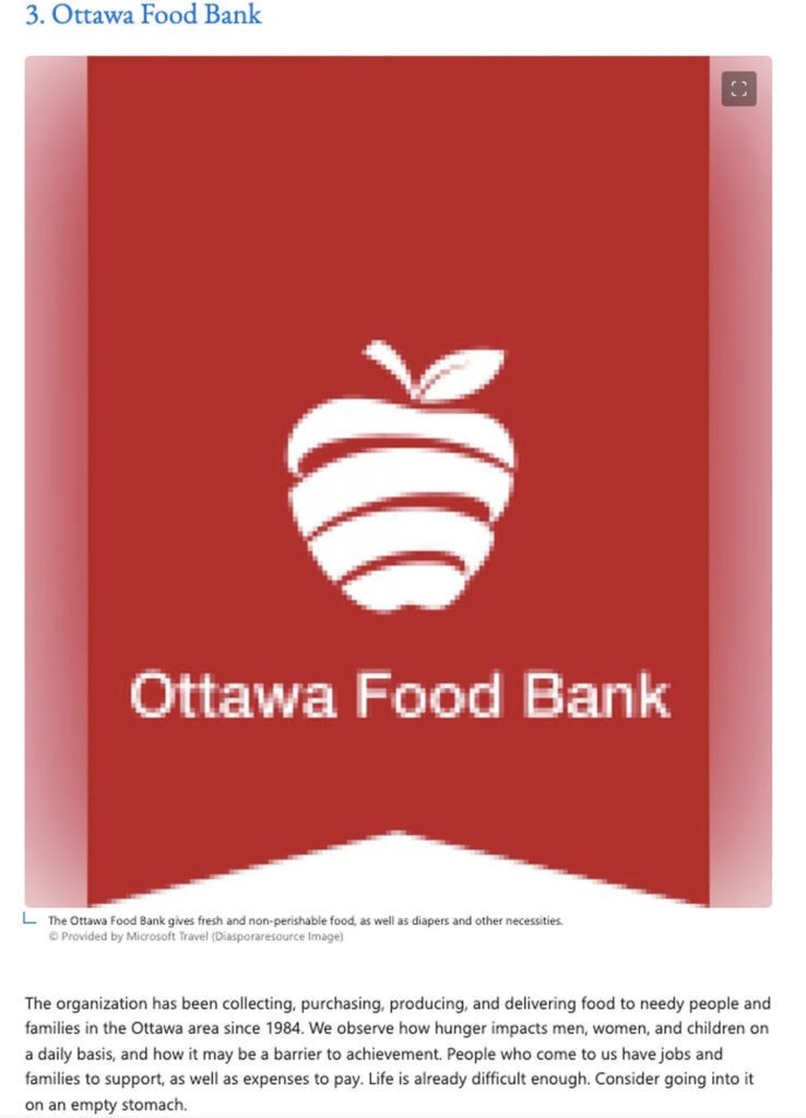 Ottawa food bank article removed from microsoft