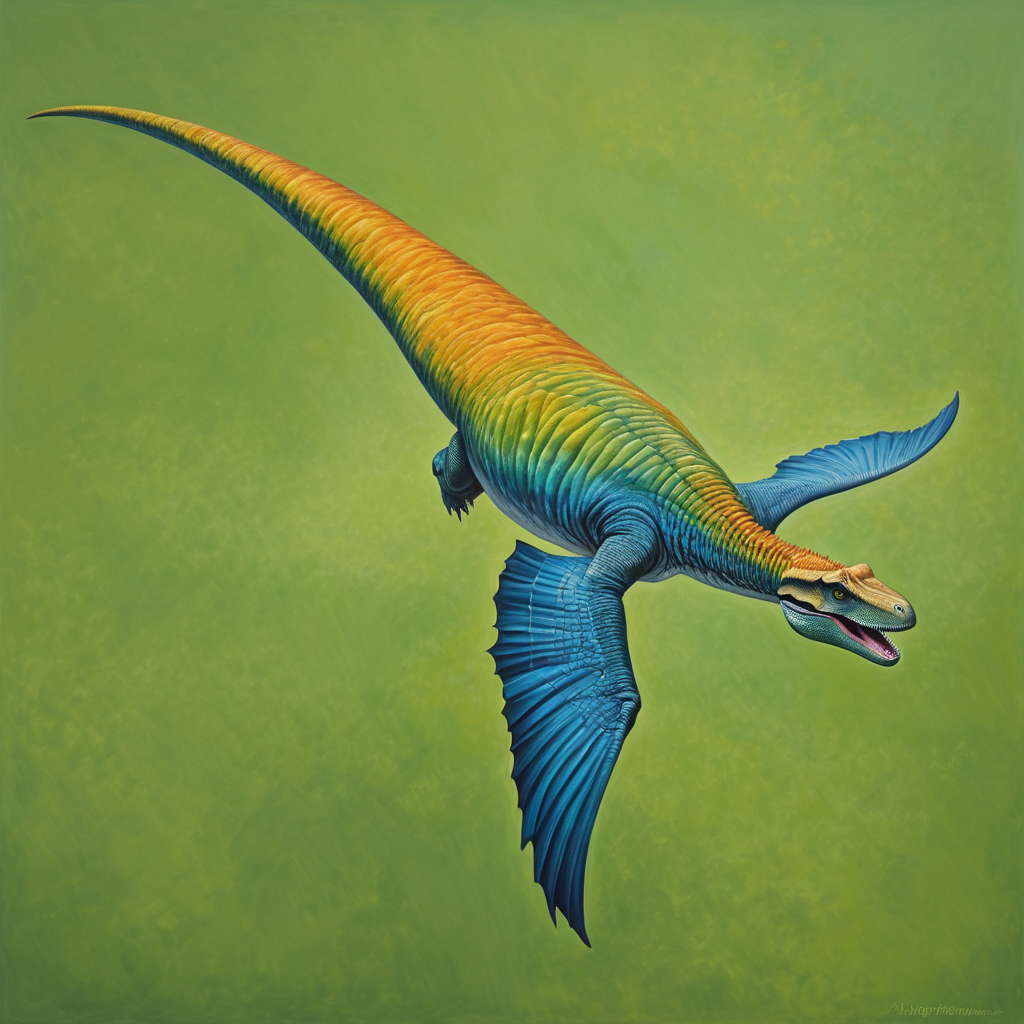 A hyperrealistic painting of a flying dinosaur generated using webui automatic1111