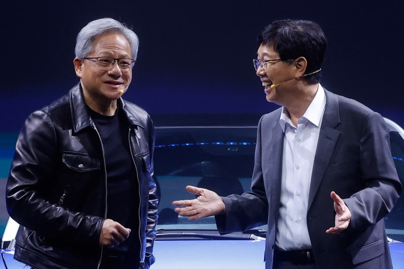 Foxconn Chairman Liu Young-way and Nvidia Corp CEO Jensen Huang