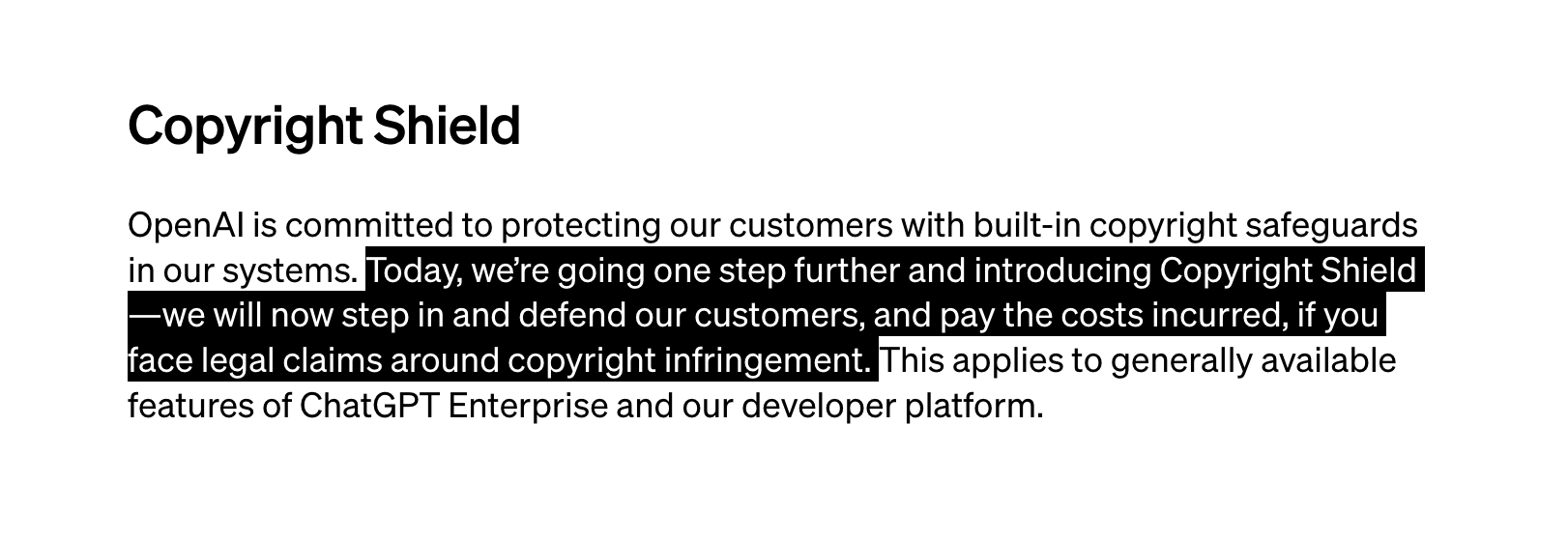 Copyright Shield OpenAI