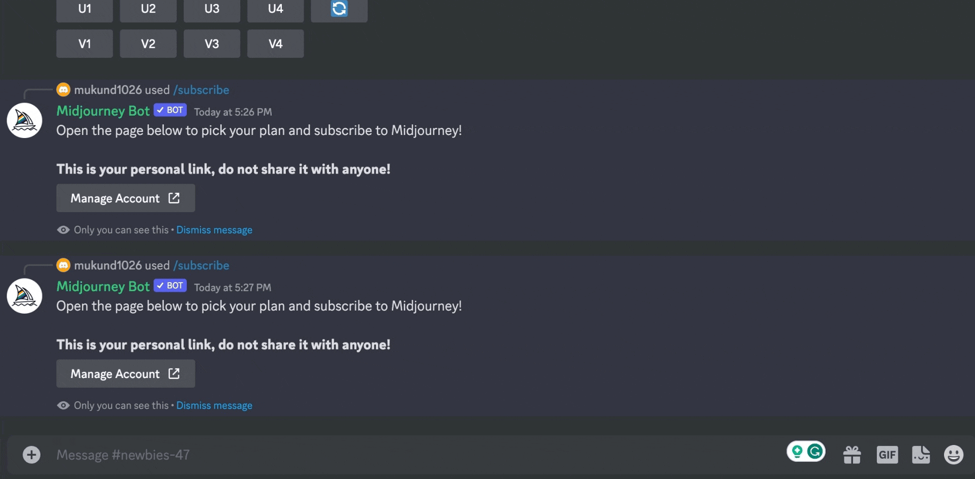Prompt /subscribe in discord to cancel midjourney plan