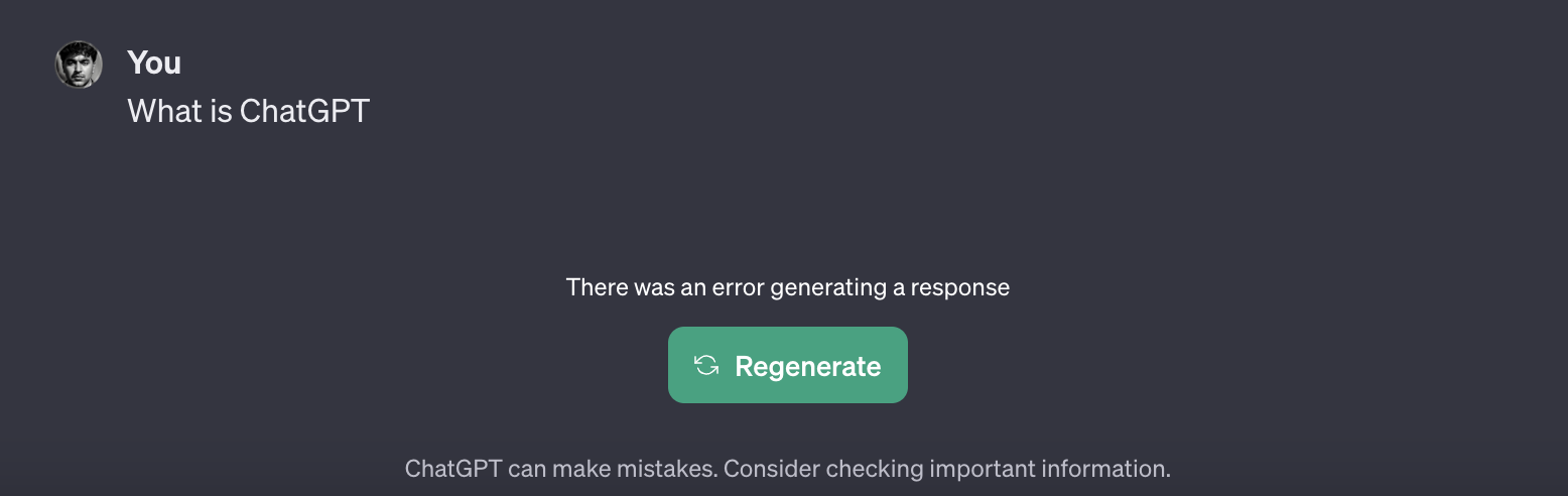 There Was An Error Generating a Response message in ChatGPT