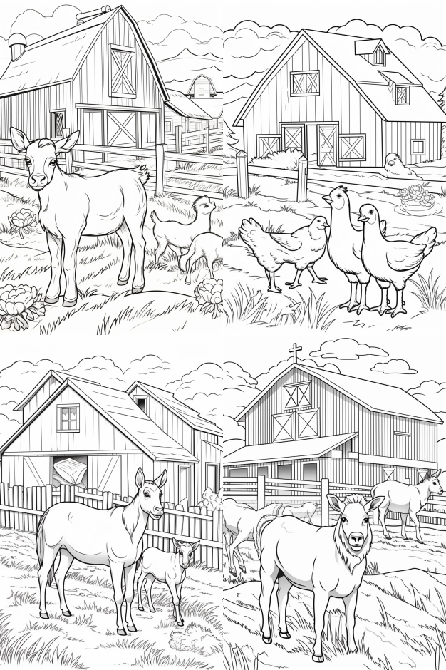 Animals coloring book page prompt