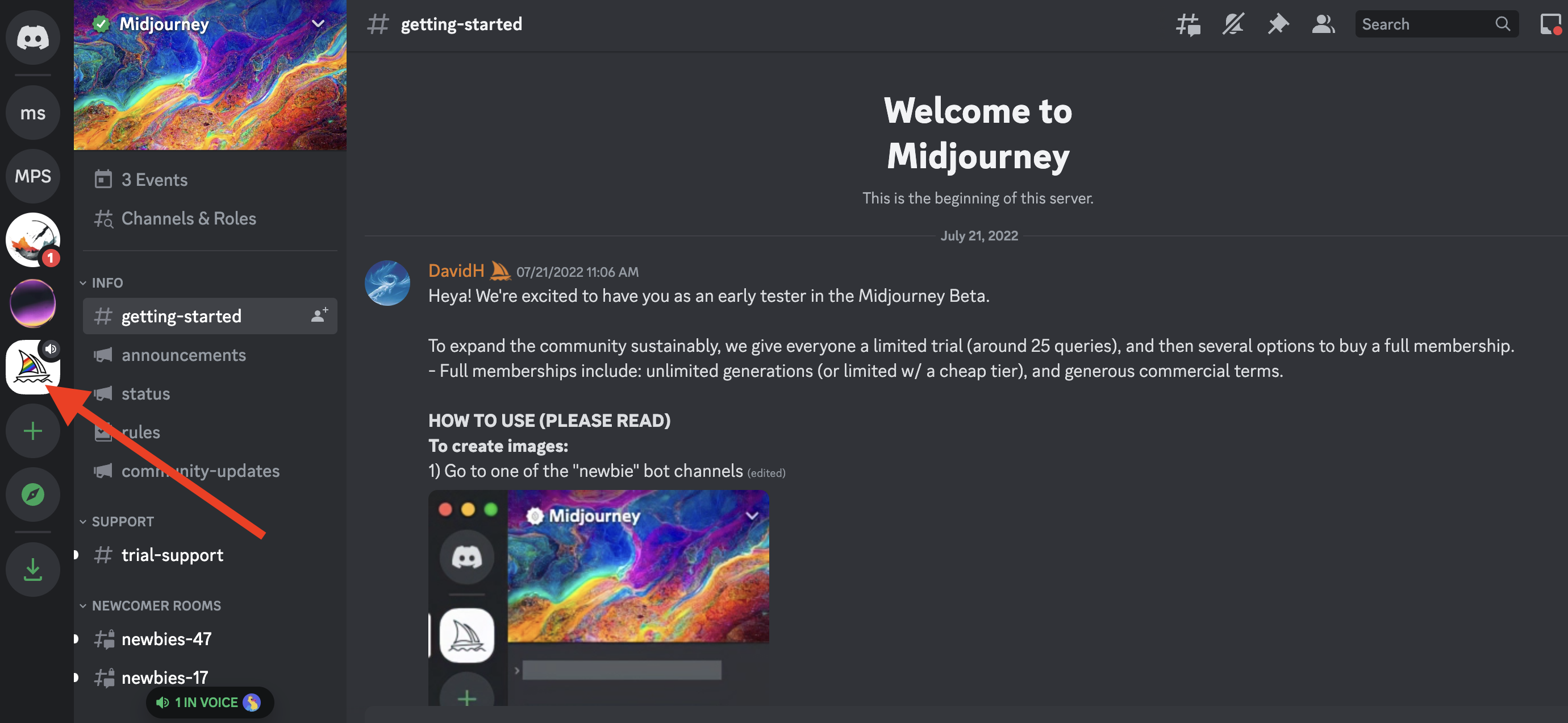 opening midjourney in discord