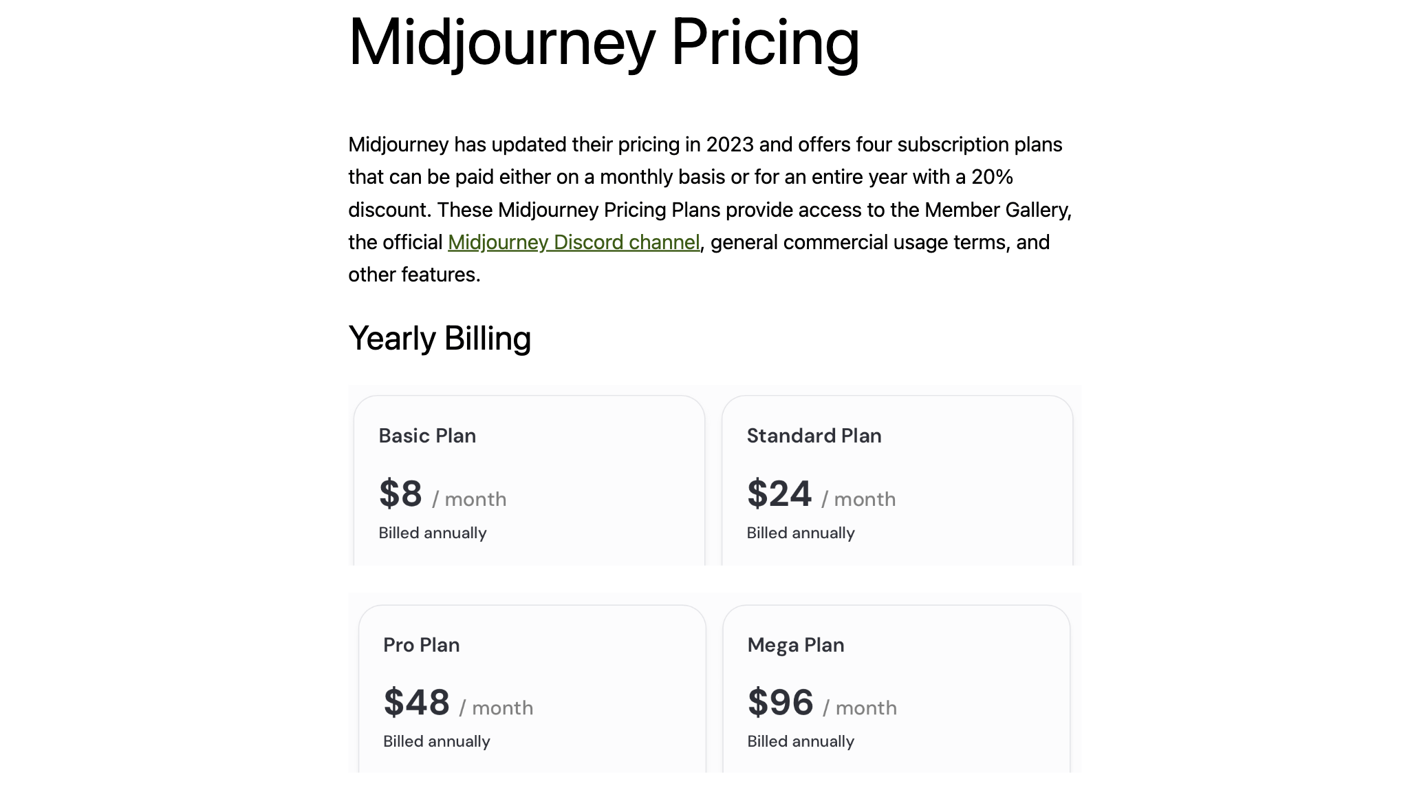 Midjourney pricing