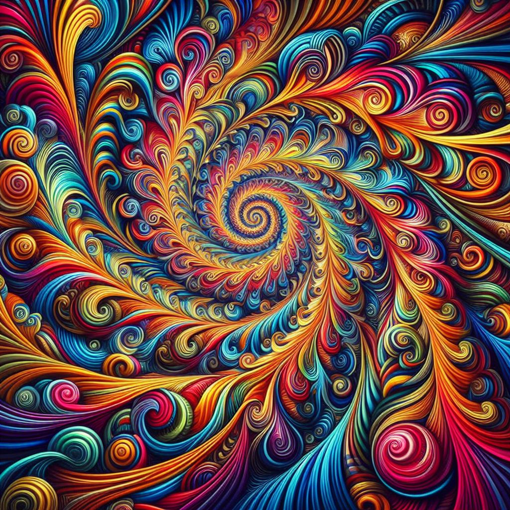 Psychedelic, spiral pattern, pulsating with color, digital art