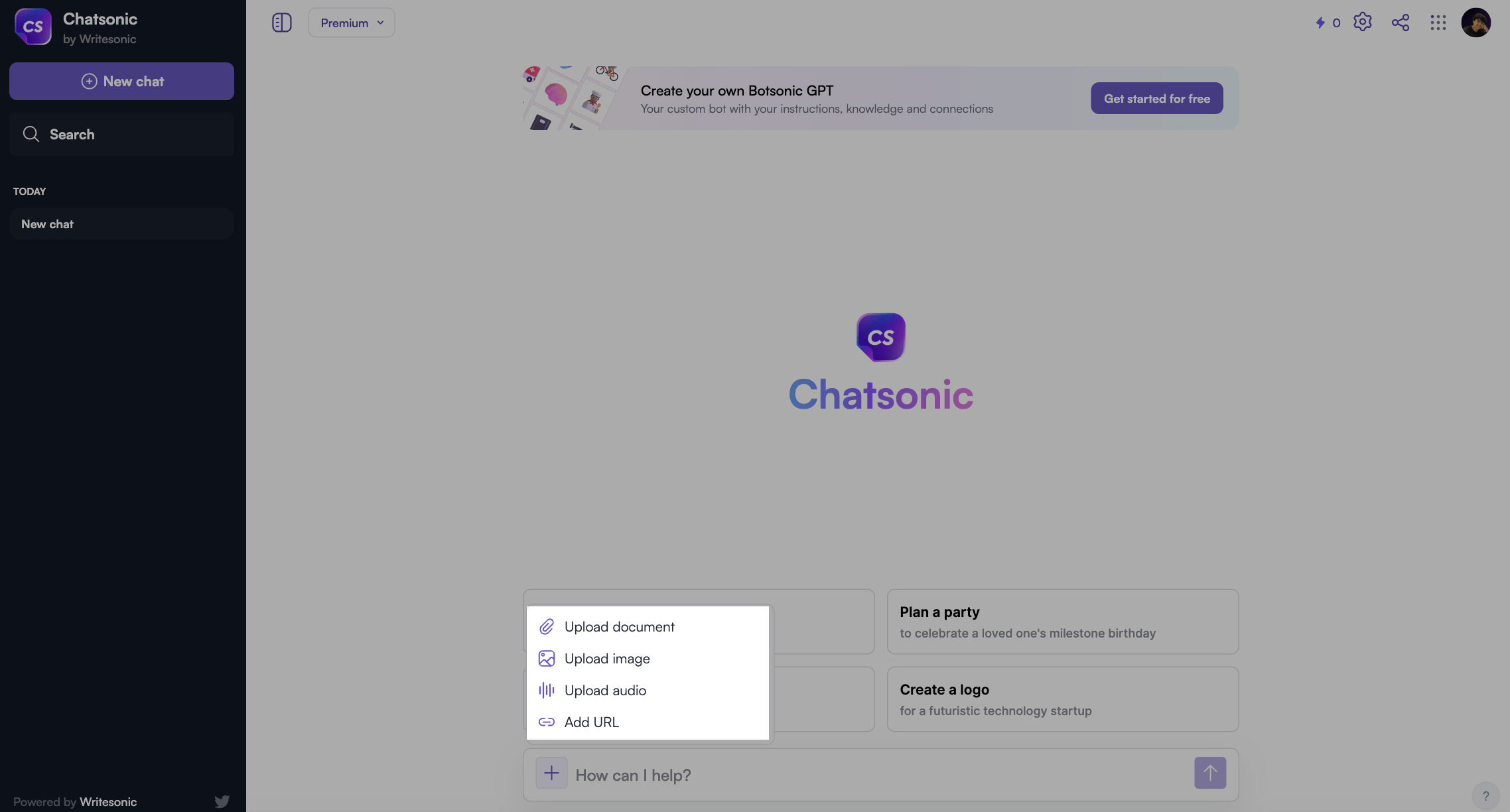 talk with chatsonic using audio, docs