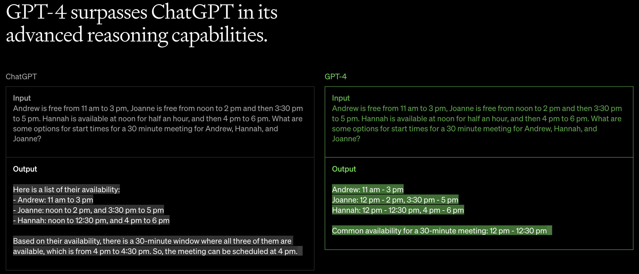 GPT-4 surpasses ChatGPT in its advanced reasoning capabilities. 