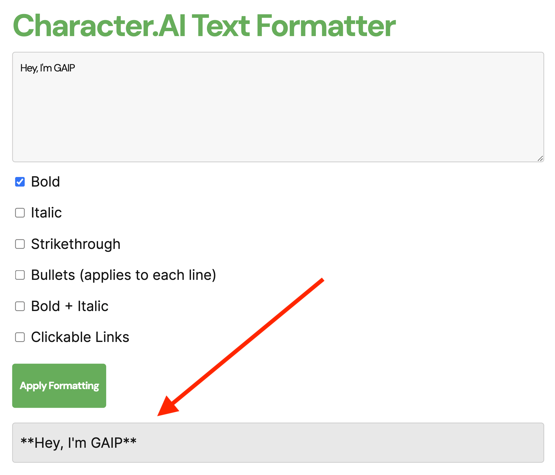 Character.ai text formatting tool