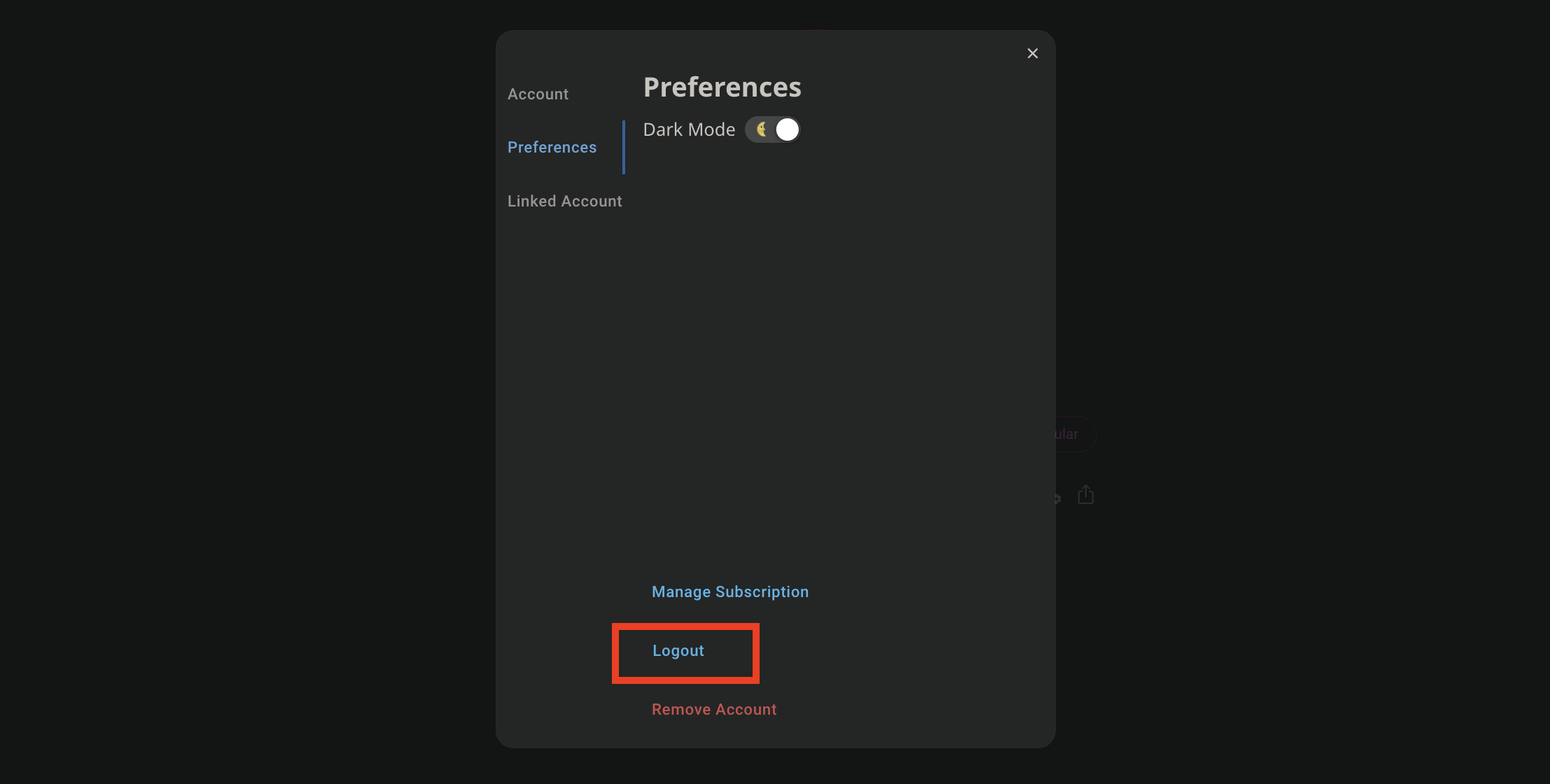 Choose Preferences and click Log out.