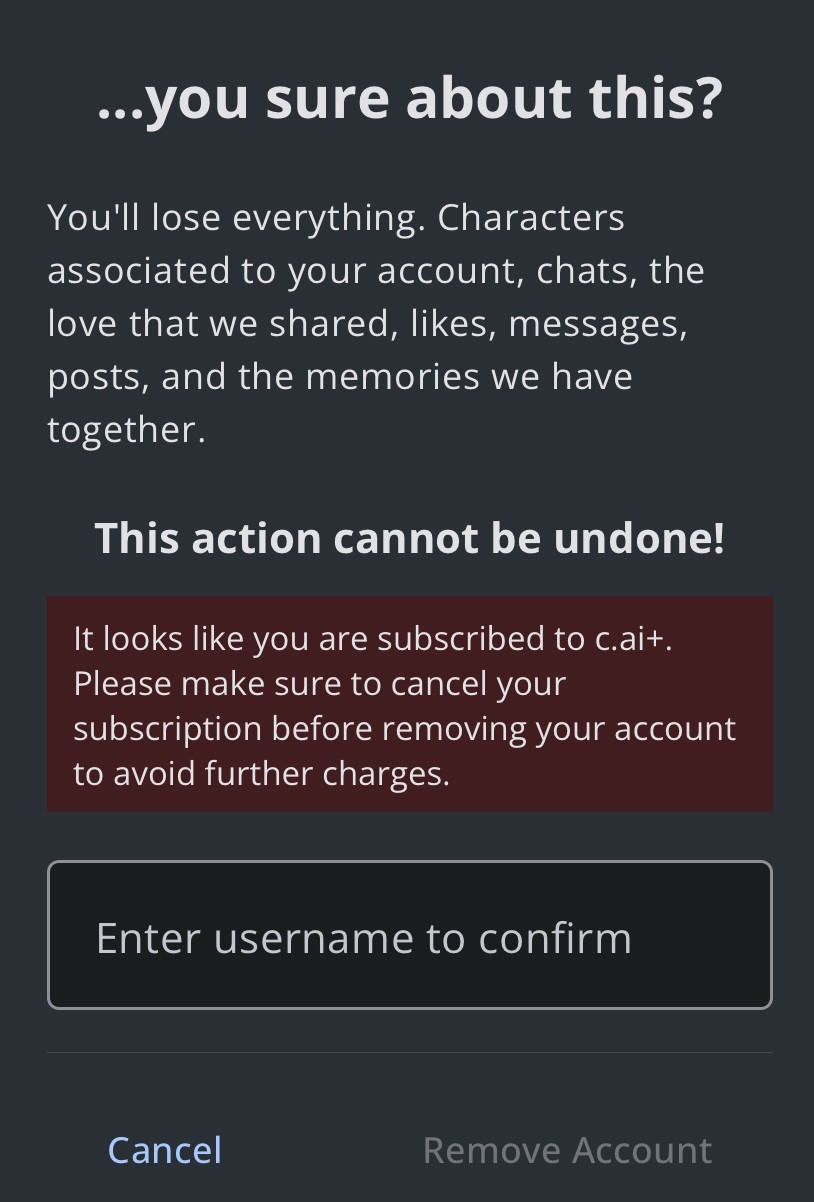 Character ai remove account button in mobile device